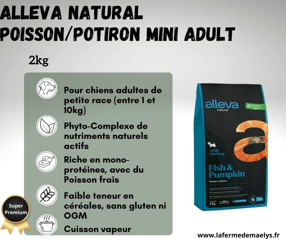 Alleva natural fish pumpkin mini adult-croquettes super premium pour chiens de petite race