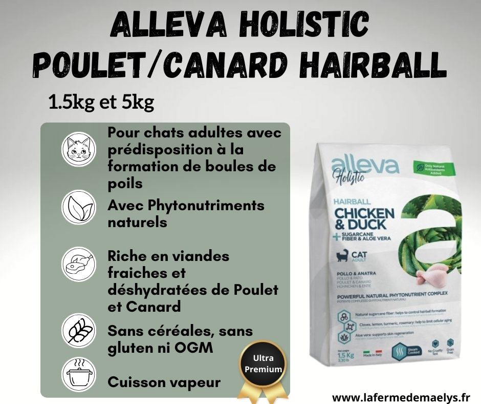 alleva holistic hairball adult cat-croquettes ultra premium pour chats à poils longs ou boule de poils