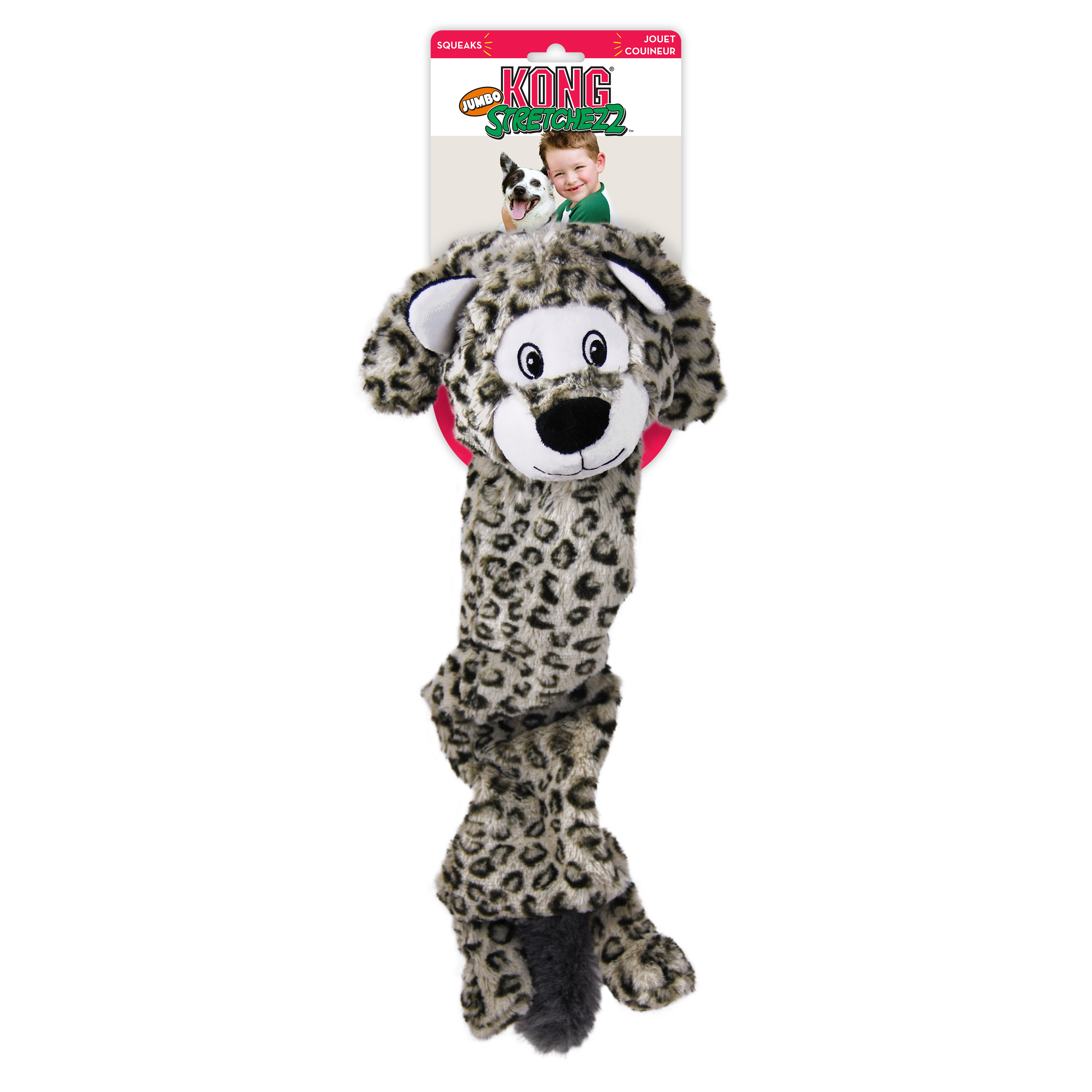 Kong stretchezz jumbo snow leopard gris-jouet pour chien