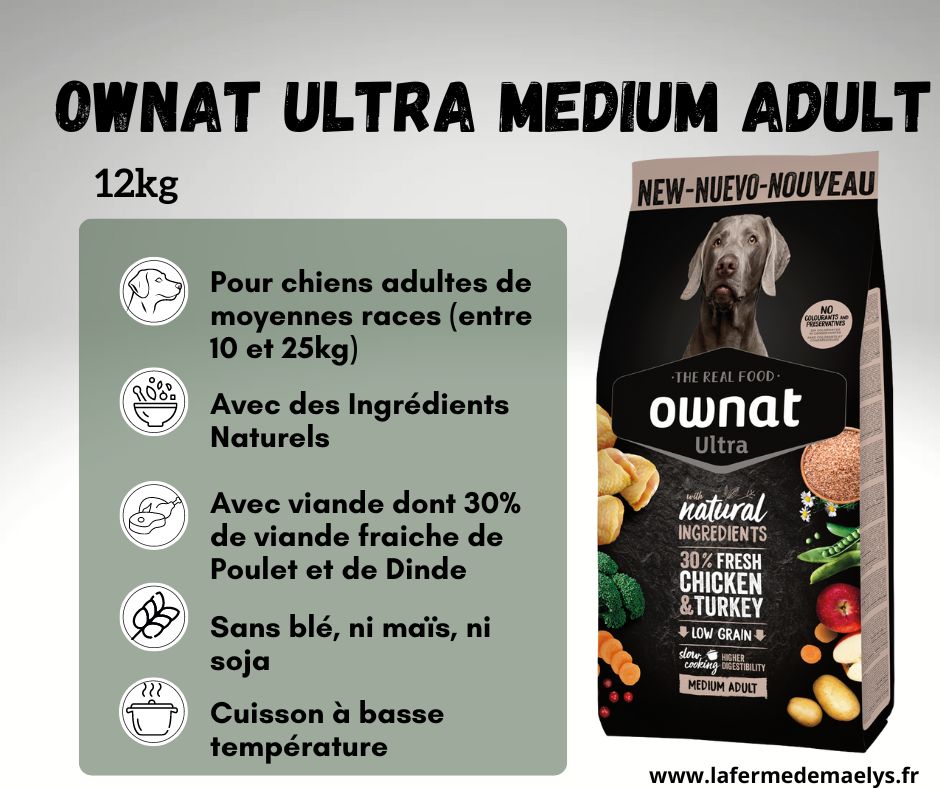 ownat ultra medium adult 12kg-croquettes pour chiens adultes entre 10 et 25kg