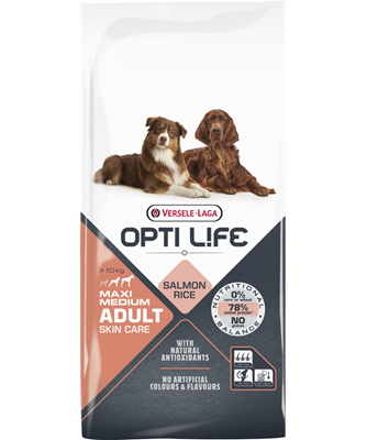 Opti life skin care maxi medium adult-croquettes sans gluten saumon peau et poils pour grands et moyens chiens adultes