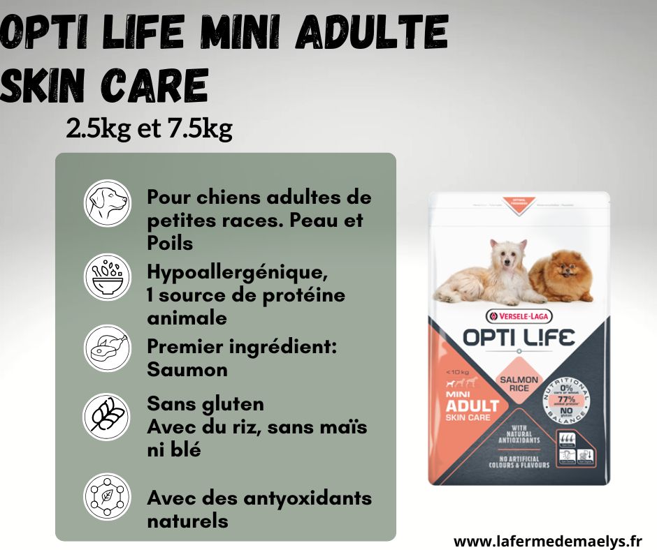 Opti life skin care mini adult-croquettes sans gluten saumon peau et poils pour petits chiens adultes Versele laga.png