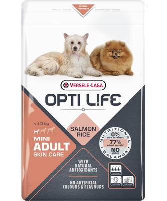 Opti life skin care mini adult-croquettes sans gluten saumon peau et poils pour petits chiens adultes