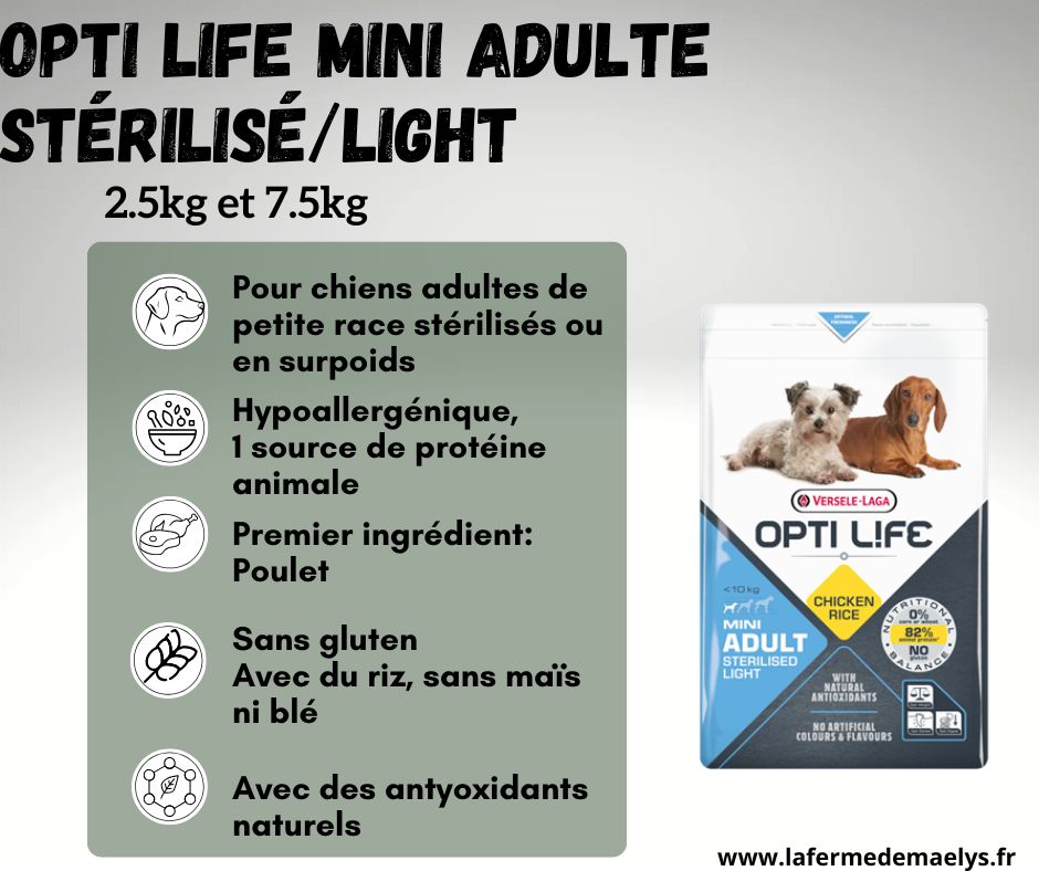 Opti life mini adult sterilised light-croquettes sans gluten pour petits chiens adultes Versele laga.png