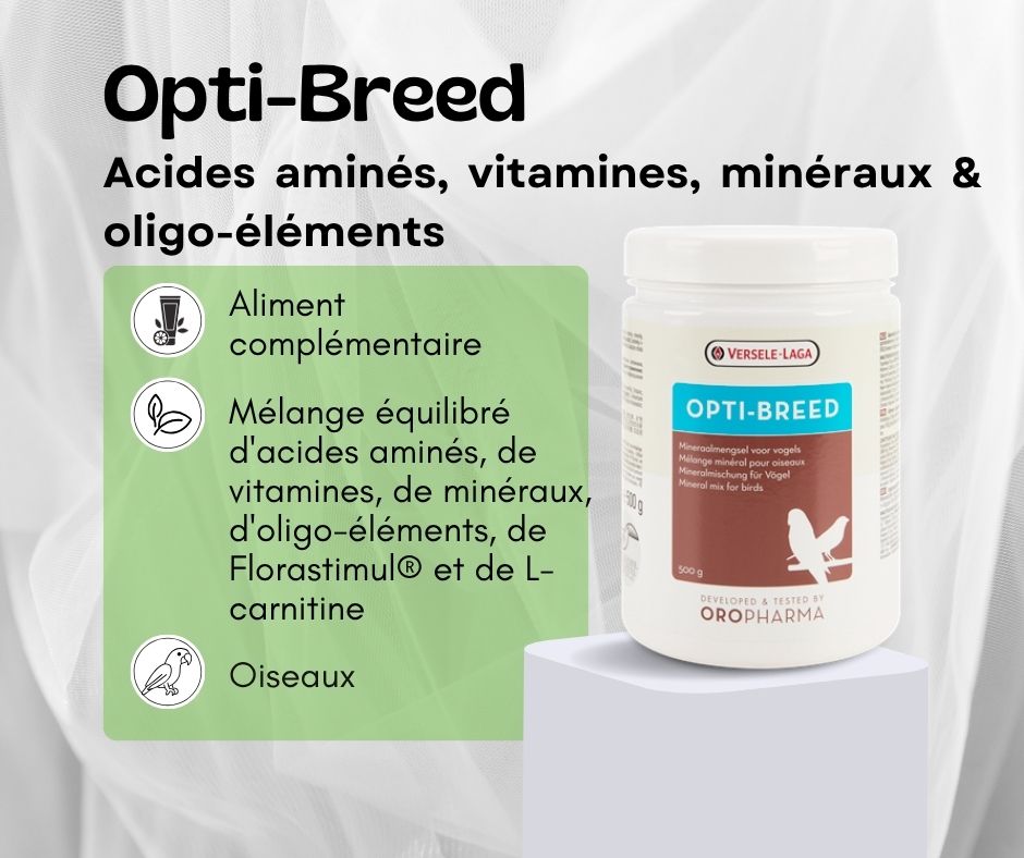 Opti-breed-Acides aminés, vitamines, minéraux &amp; oligo-éléments pour oiseaux versele laga