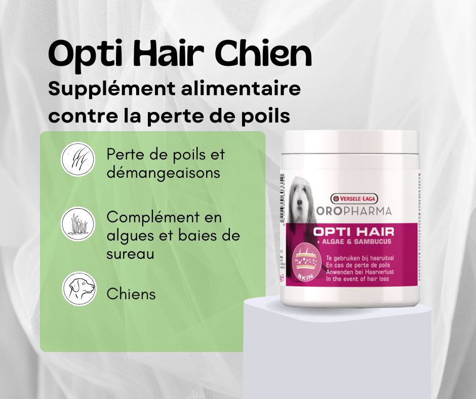 Opti hair-Supplément alimentaire contre la perte de poils chez le chien