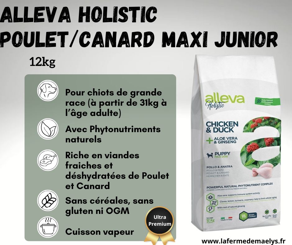 alleva holistic chicken duck maxi puppy-croquettes ultra premium pour chiot de grande race
