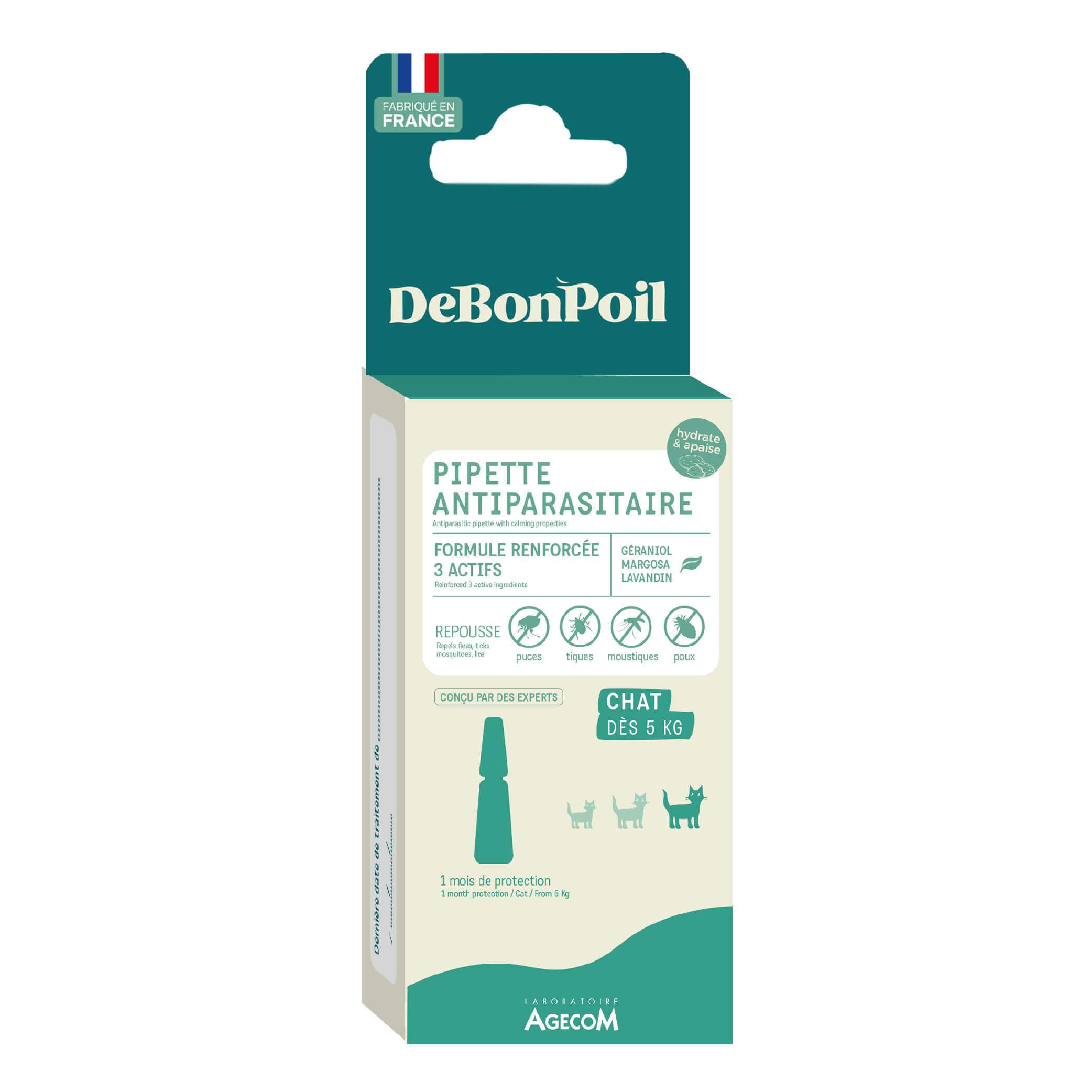 DeBonPoil pipette antiparasitaire chats et chatons x1, puces et tiques