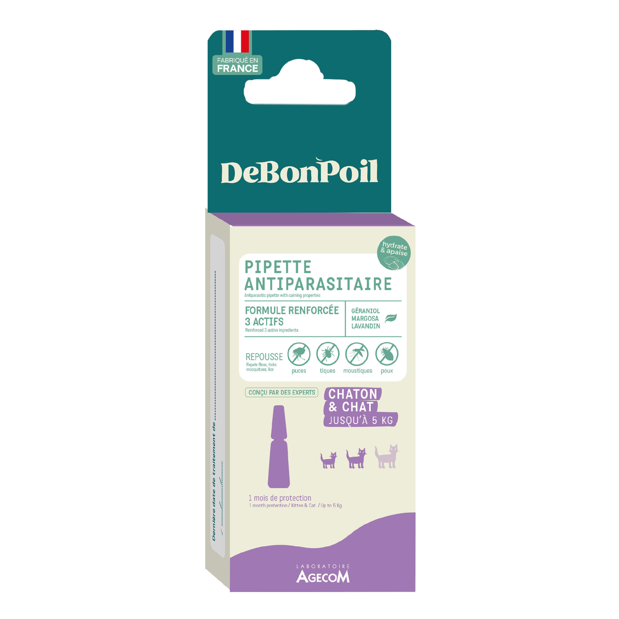 DeBonPoil pipette antiparasitaire chats plus de 5kg x1, puces et tiques