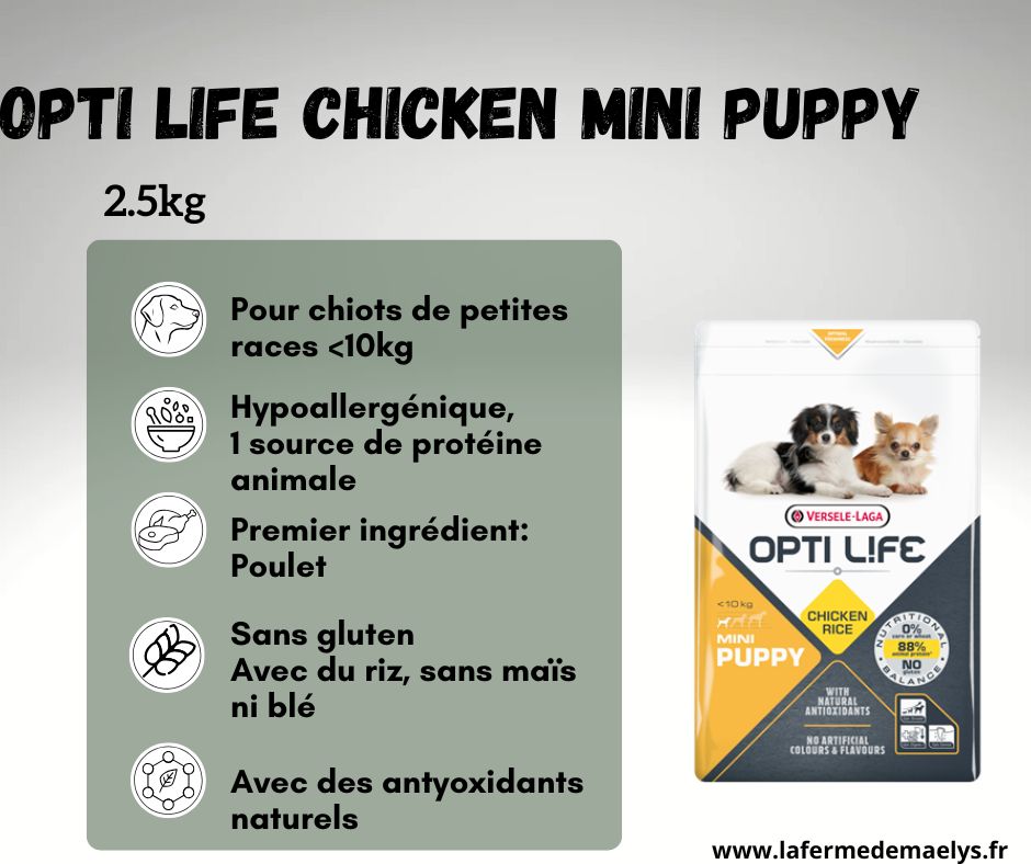 Opti life mini puppy-chicken rice-croquettes pour chiots-versele laga