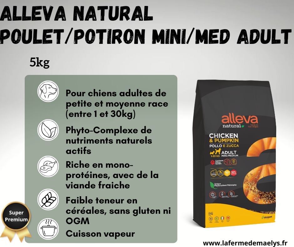 alleva natural chicken pumpkin mini medium adulte 5kg