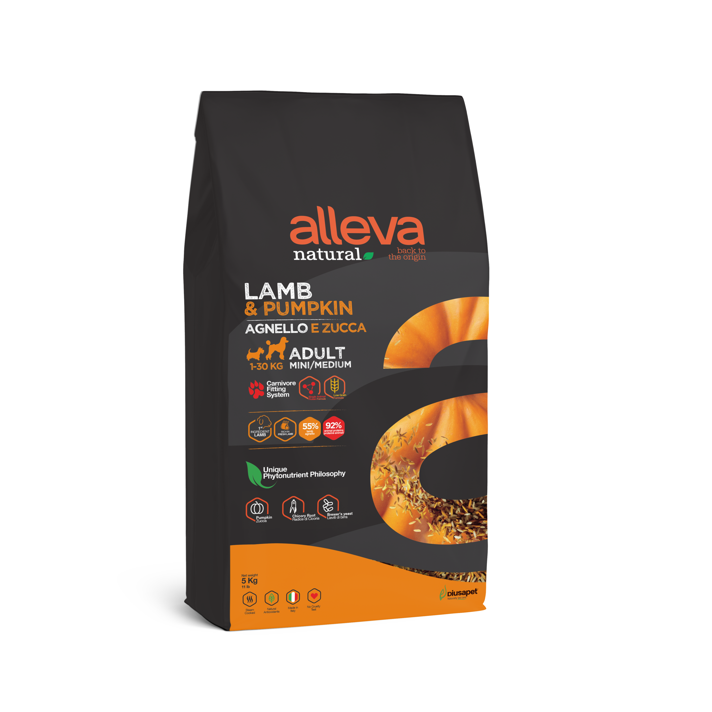 alleva natural lamb pumpkin mini medium adulte- croquettes super premium pour chiens de petite et moyenne race