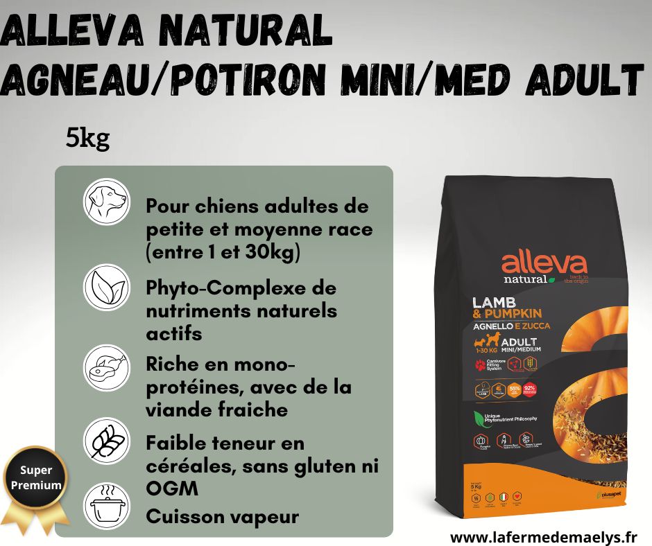 alleva natural lamb pumpkin mini medium adulte 5kg