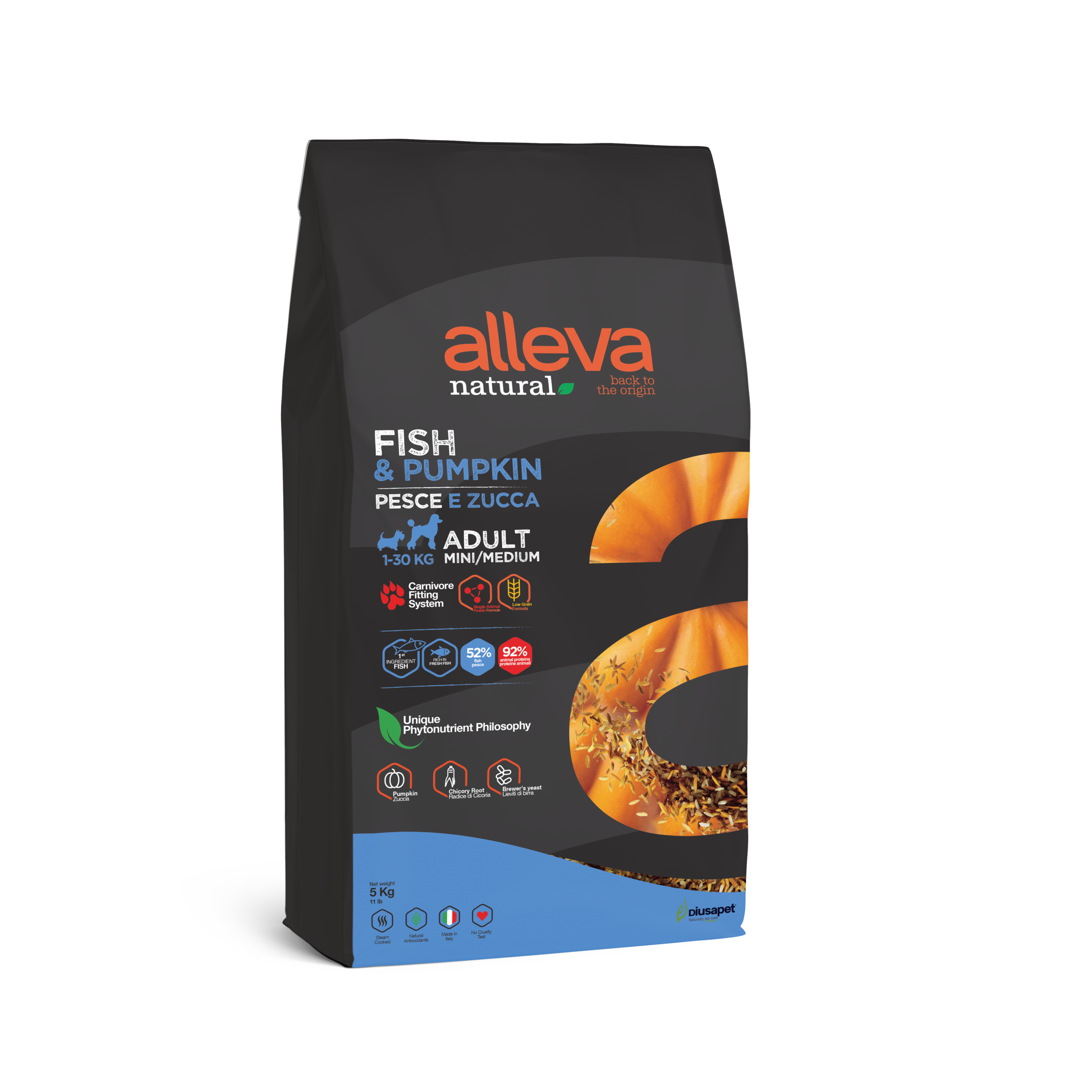 alleva natural fish pumpkin mini medium adulte- croquettes super premium pour chiens de petite et moyenne race