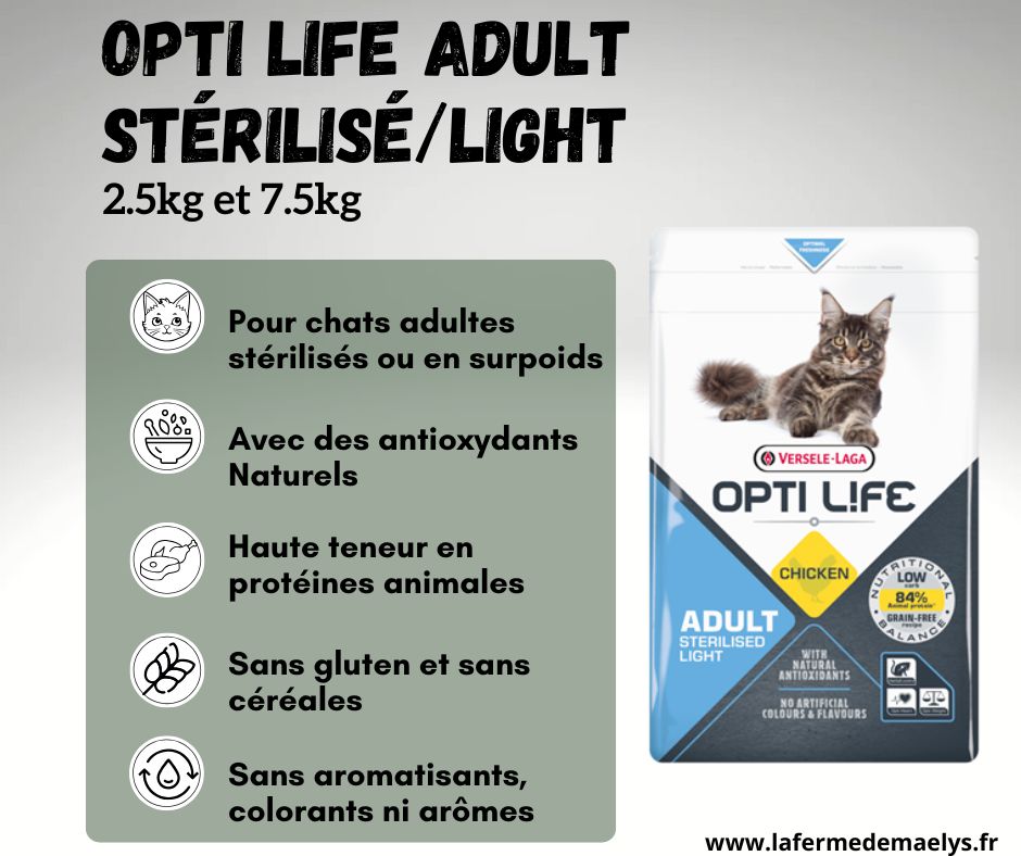 Opti life adult sterilised light-croquettes pour chats adultes Versele laga
