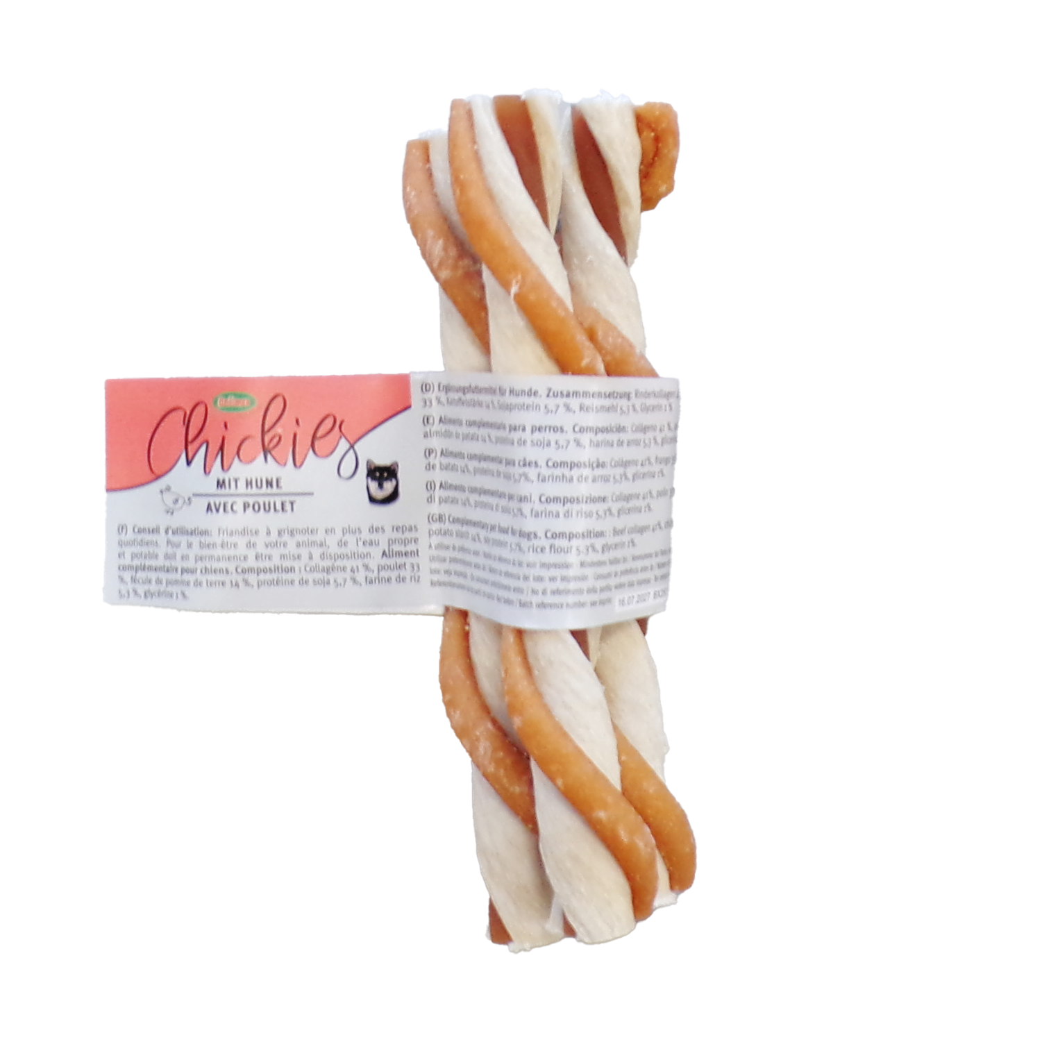 Sticks de collagène torsadés au poulet-friandise naturelle pour chiens