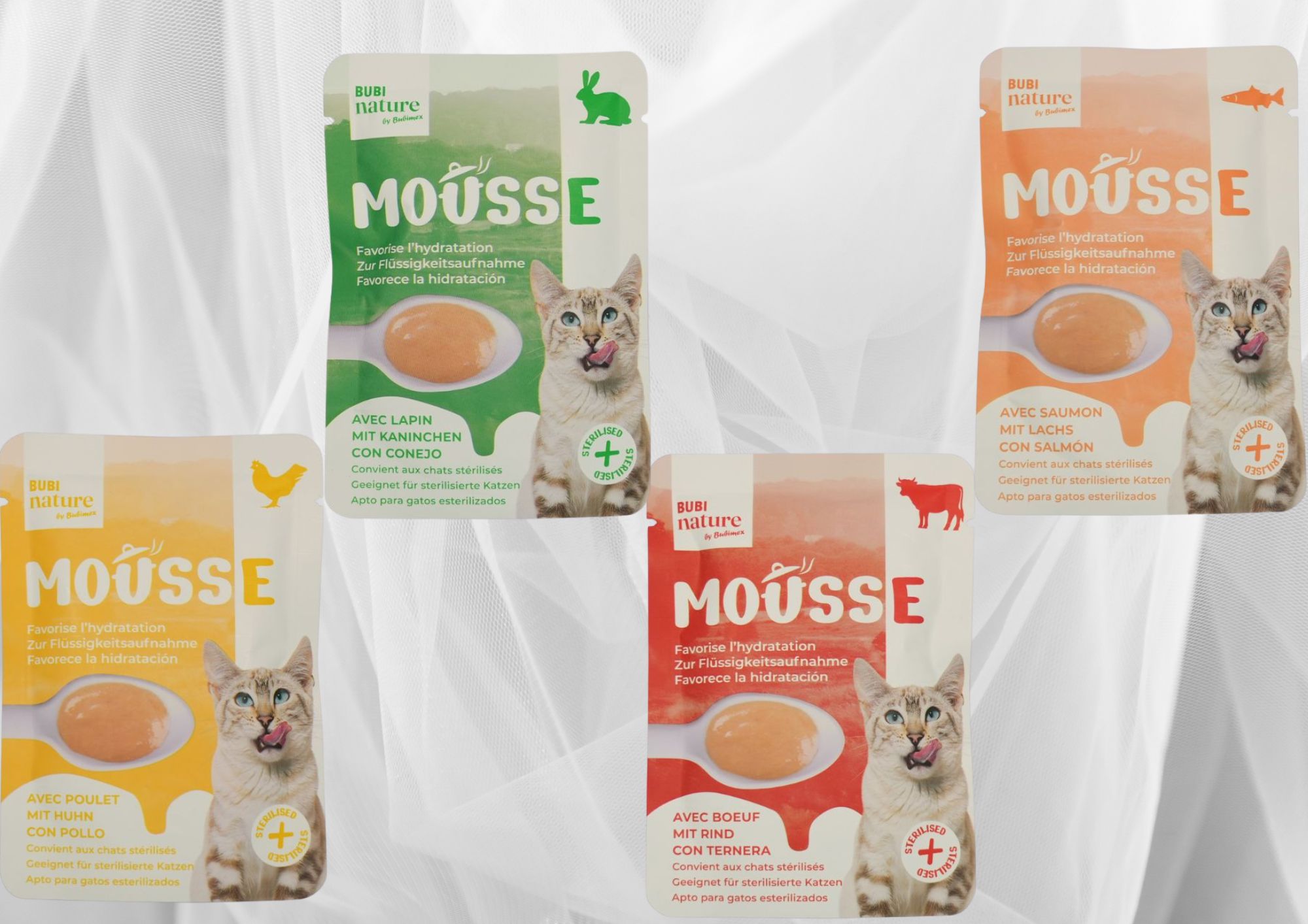 Mousse pour chats poulet boeuf lapin saumon bubi nature