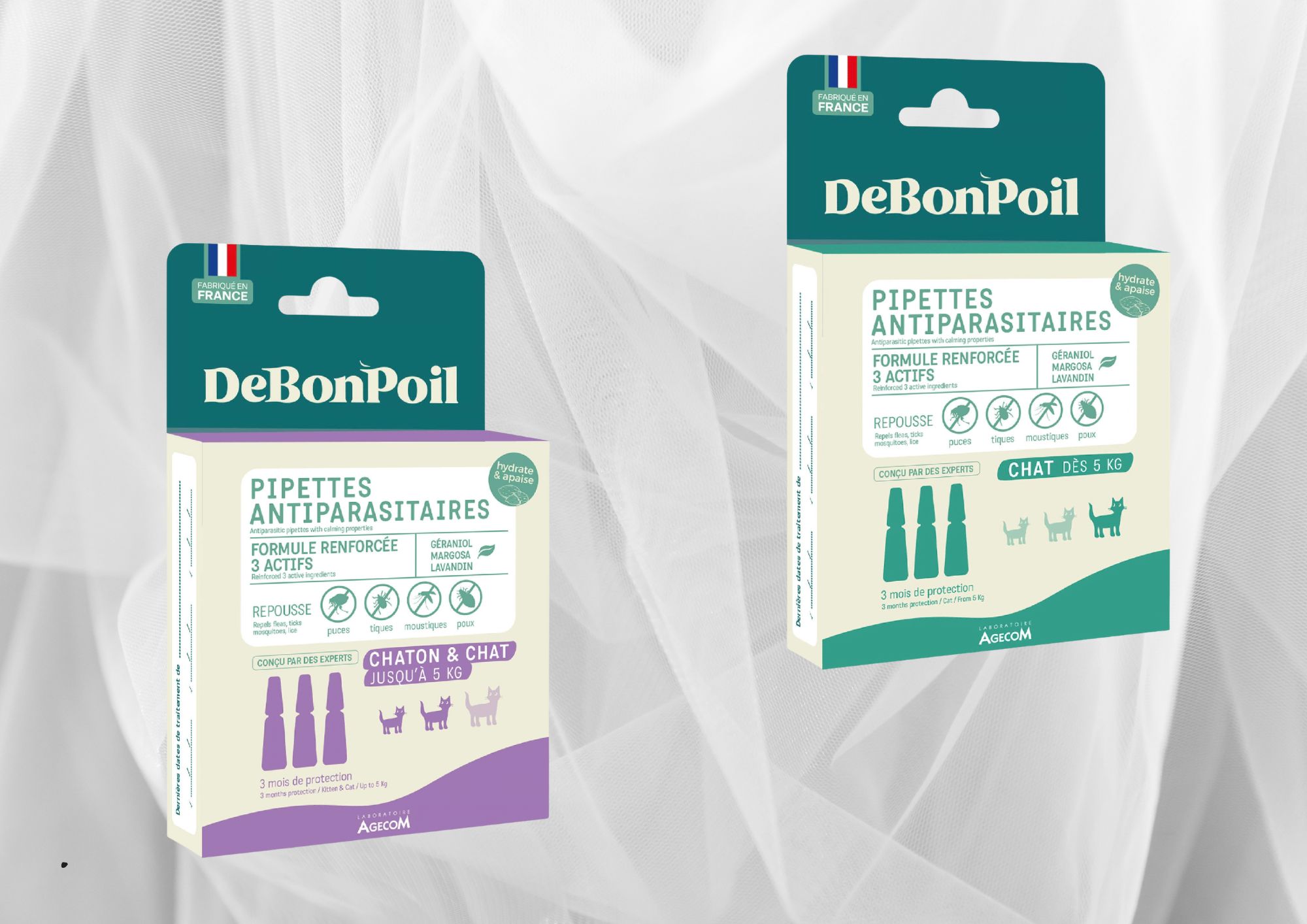 DeBonPoil pipettes antiparasitaires chats et chatons x3, puces et tiques