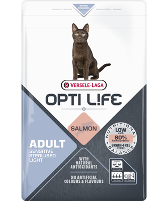 Opti life sensitive sterilised light 2,5kg-croquettes sans céréales au saumon pour chats