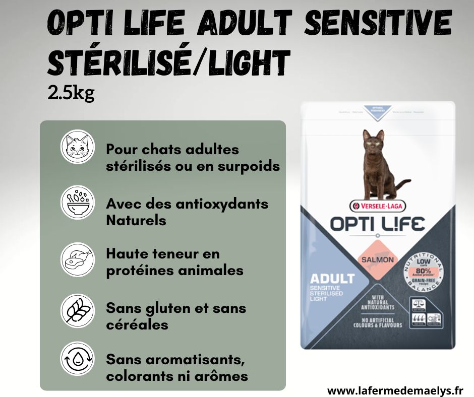 Opti life adult sensitive sterilised light-croquettes pour chats adultes Versele laga