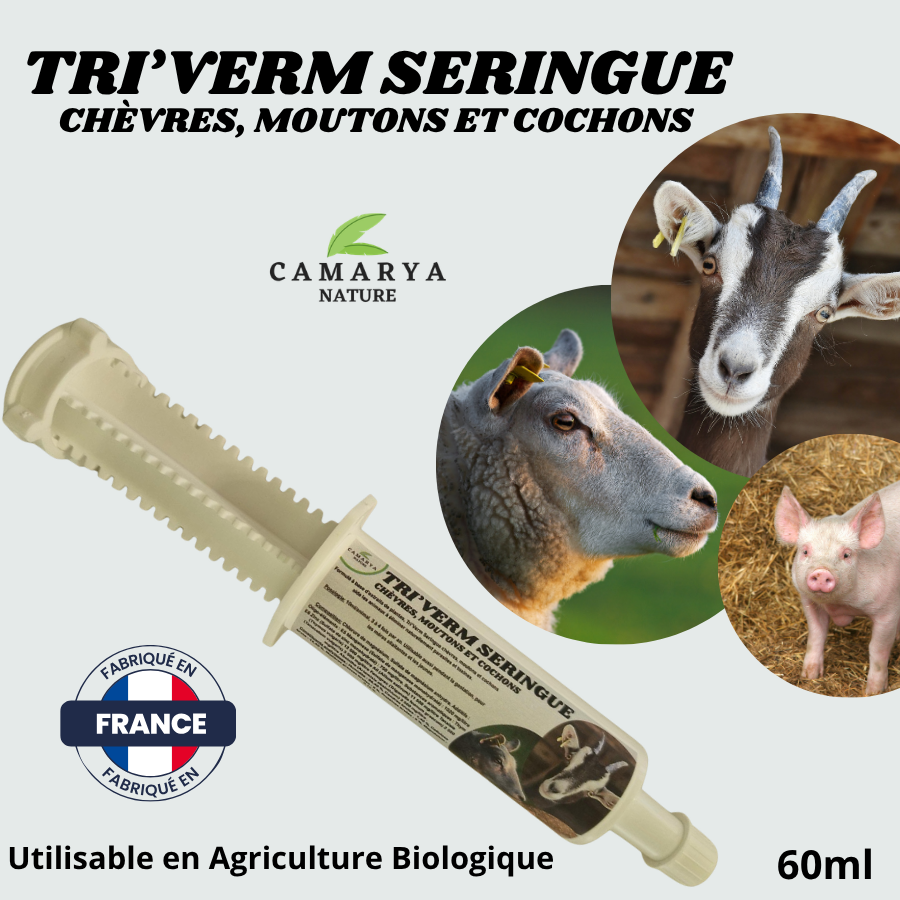 TriVerm Seringue vermifuge naturelle chevres moutons et cochons 60ml
