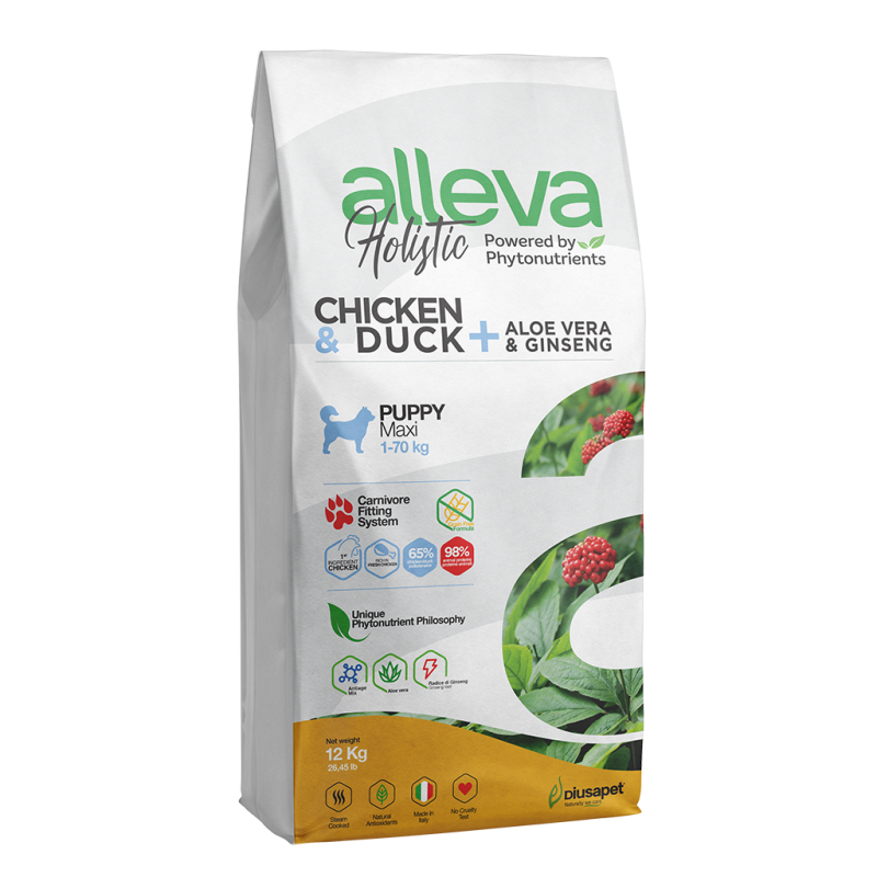 alleva holistic chicken duck maxi puppy-croquettes ultra premium pour chiot de grande race