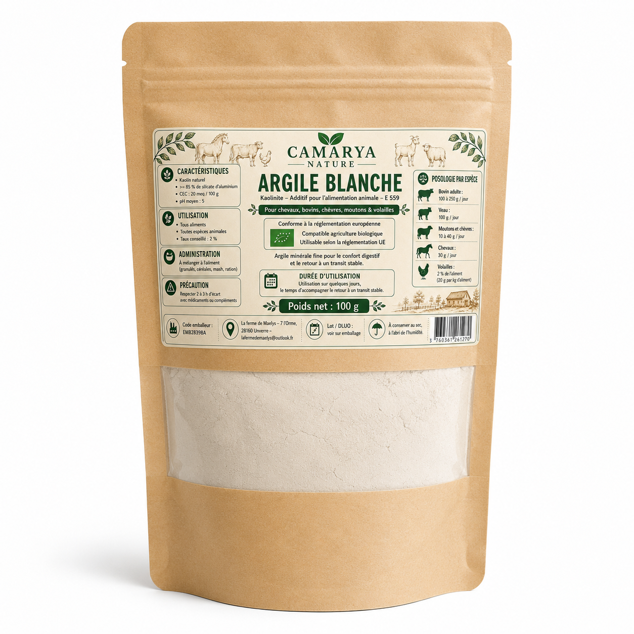 Argile blanche chevaux, chevres, moutons, vaches, bovins
