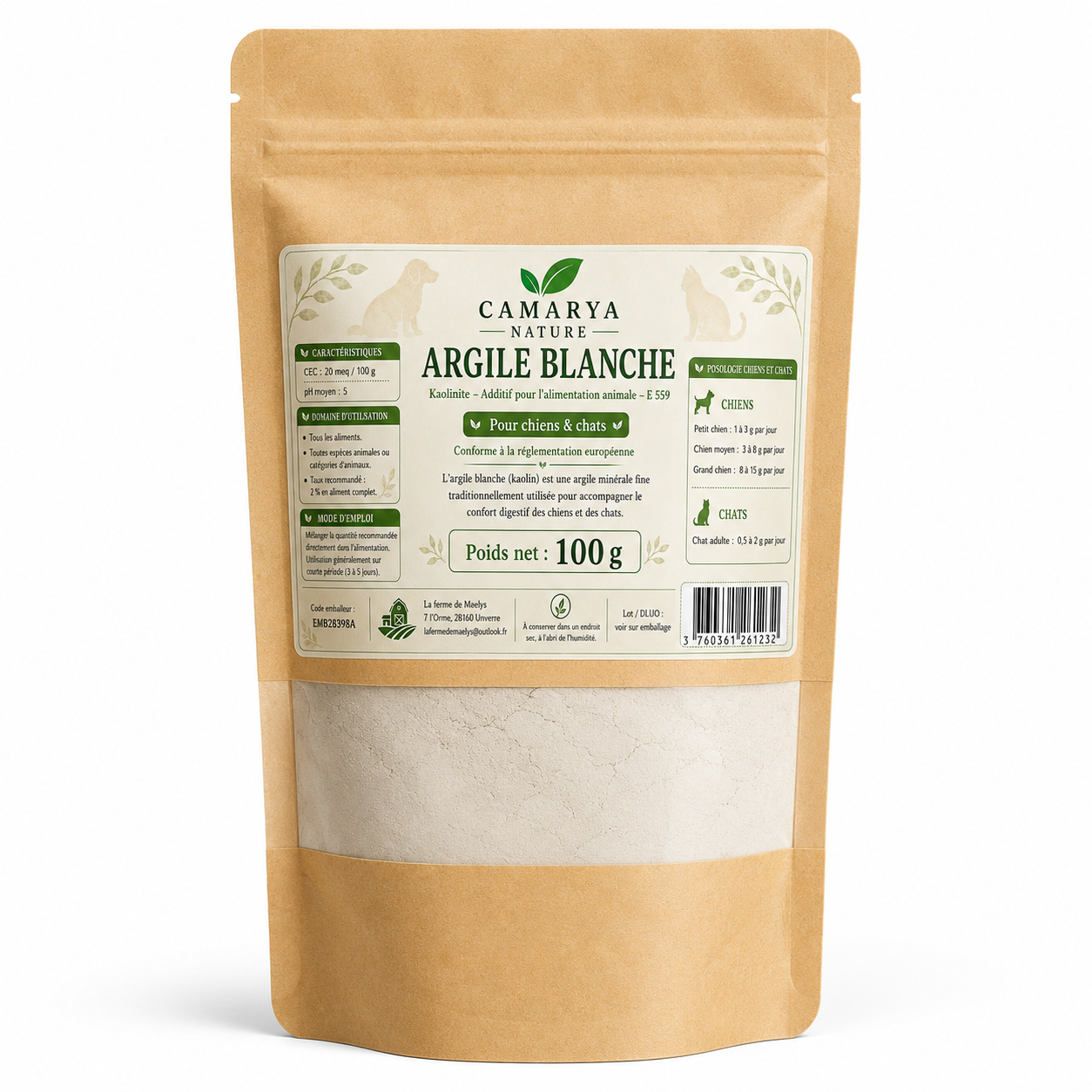 Argile blanche chiens et chats