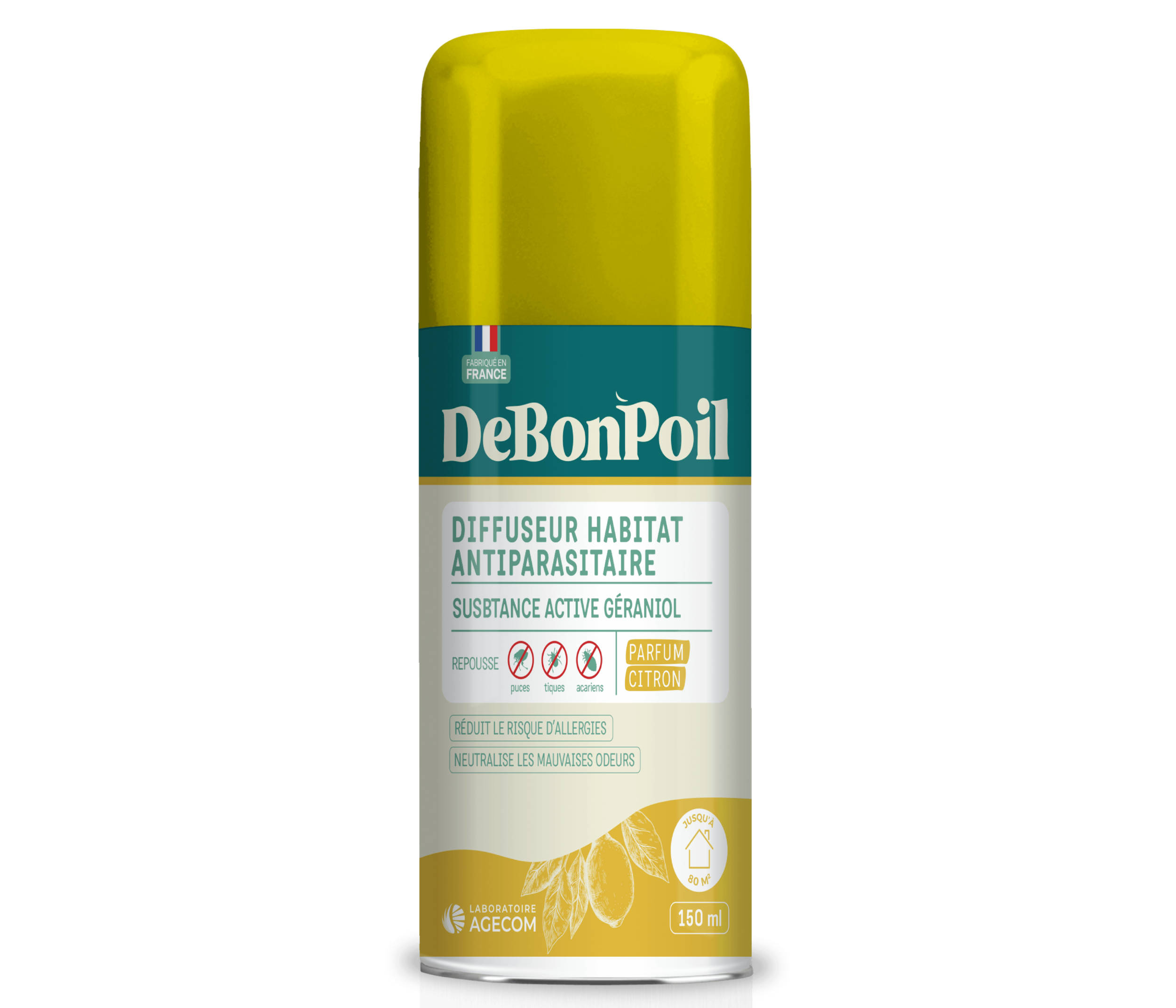 Debonpoil-diffuseur habitat antiparasitaire citron 150ml chiens et chats