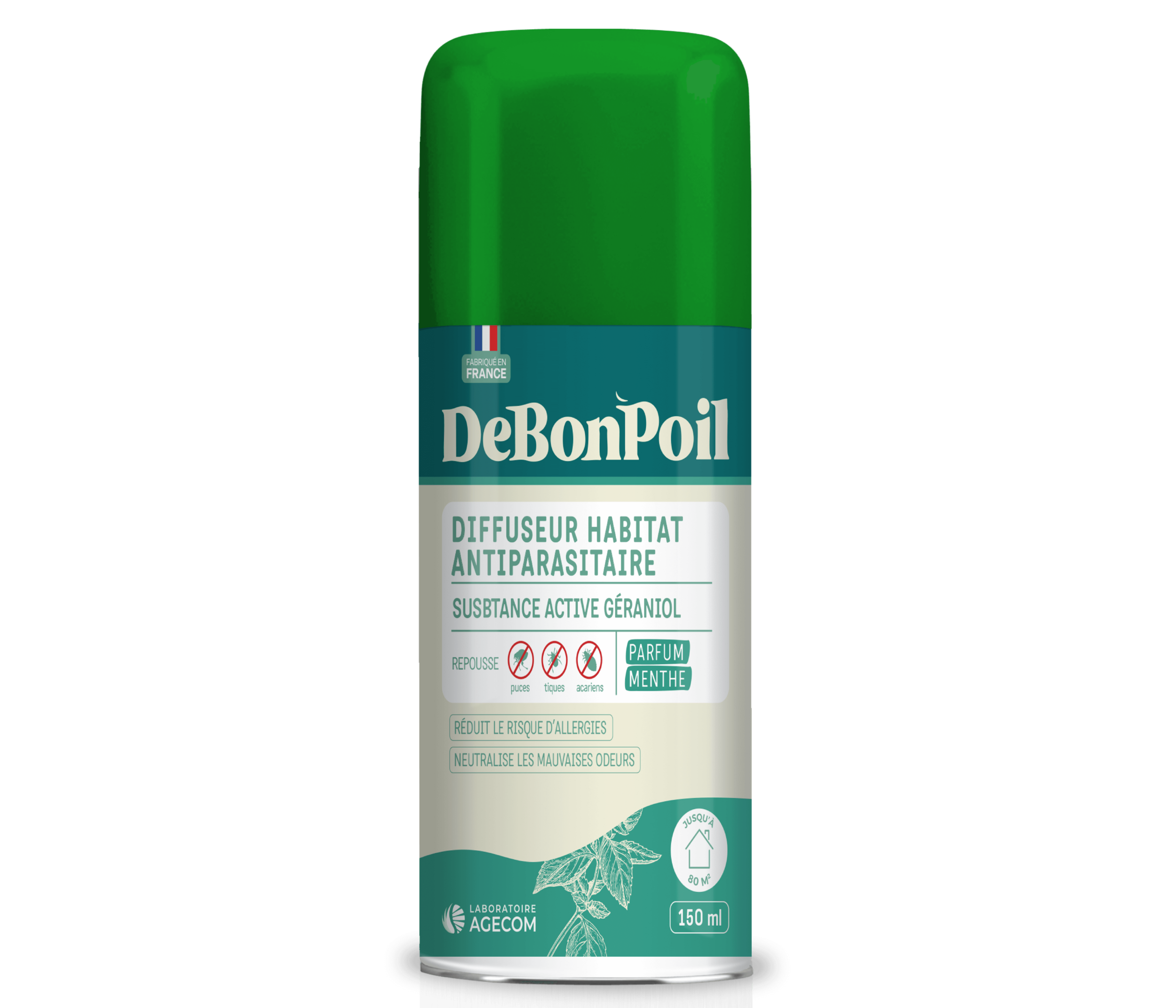 Debonpoil-diffuseur habitat antiparasitaire menthe 150ml chiens et chats