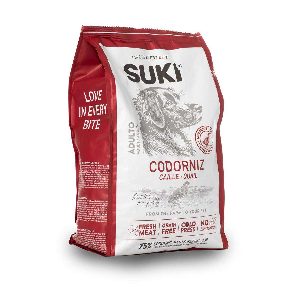 Croquettes semi-humides suki caille canard 3kg pour chiens