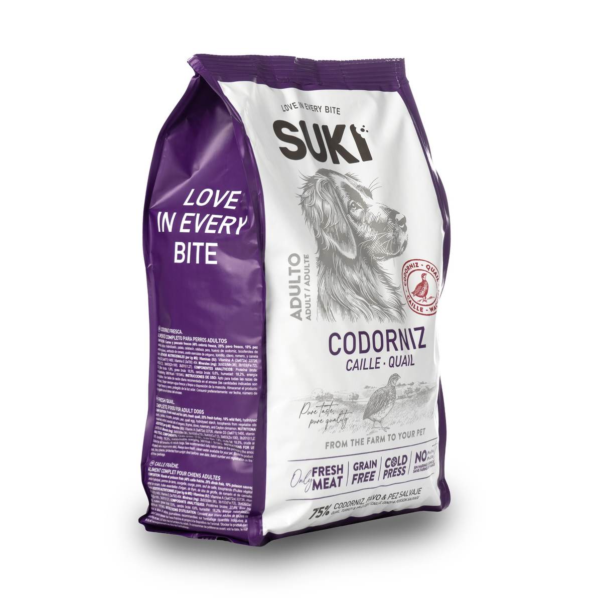 Croquettes semi-humides suki caille dinde 3kg pour chiens