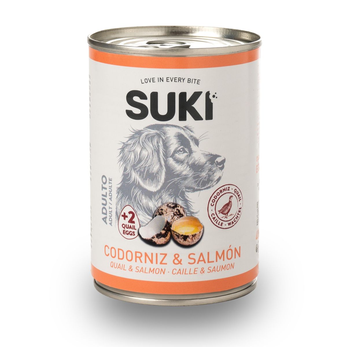 Boîte Chien adulte suki caille et saumon 400g