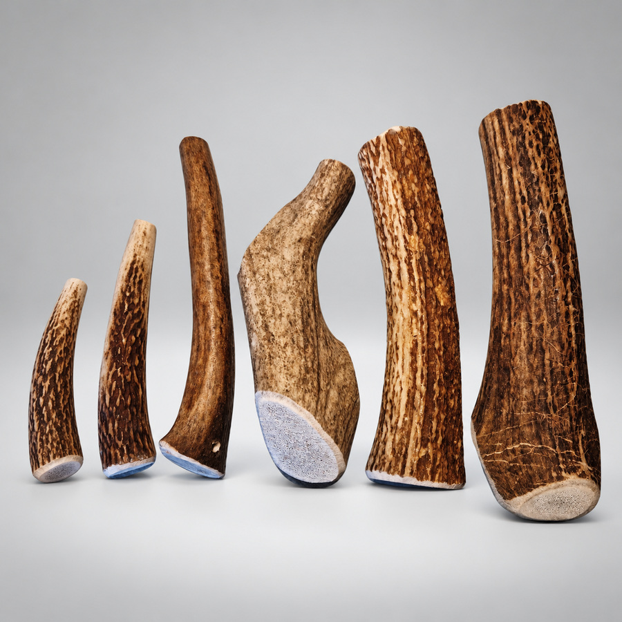 Bois de cerf entiers pour chien, différents formats de mastication
