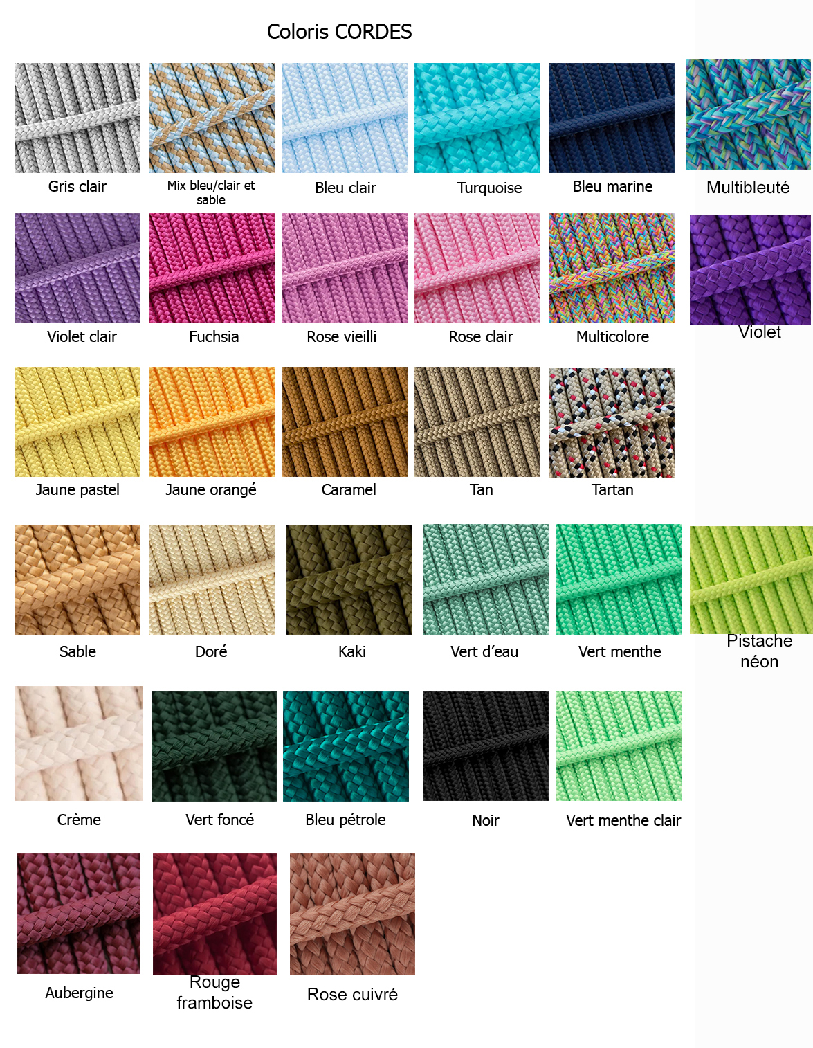 liste coloris cordes