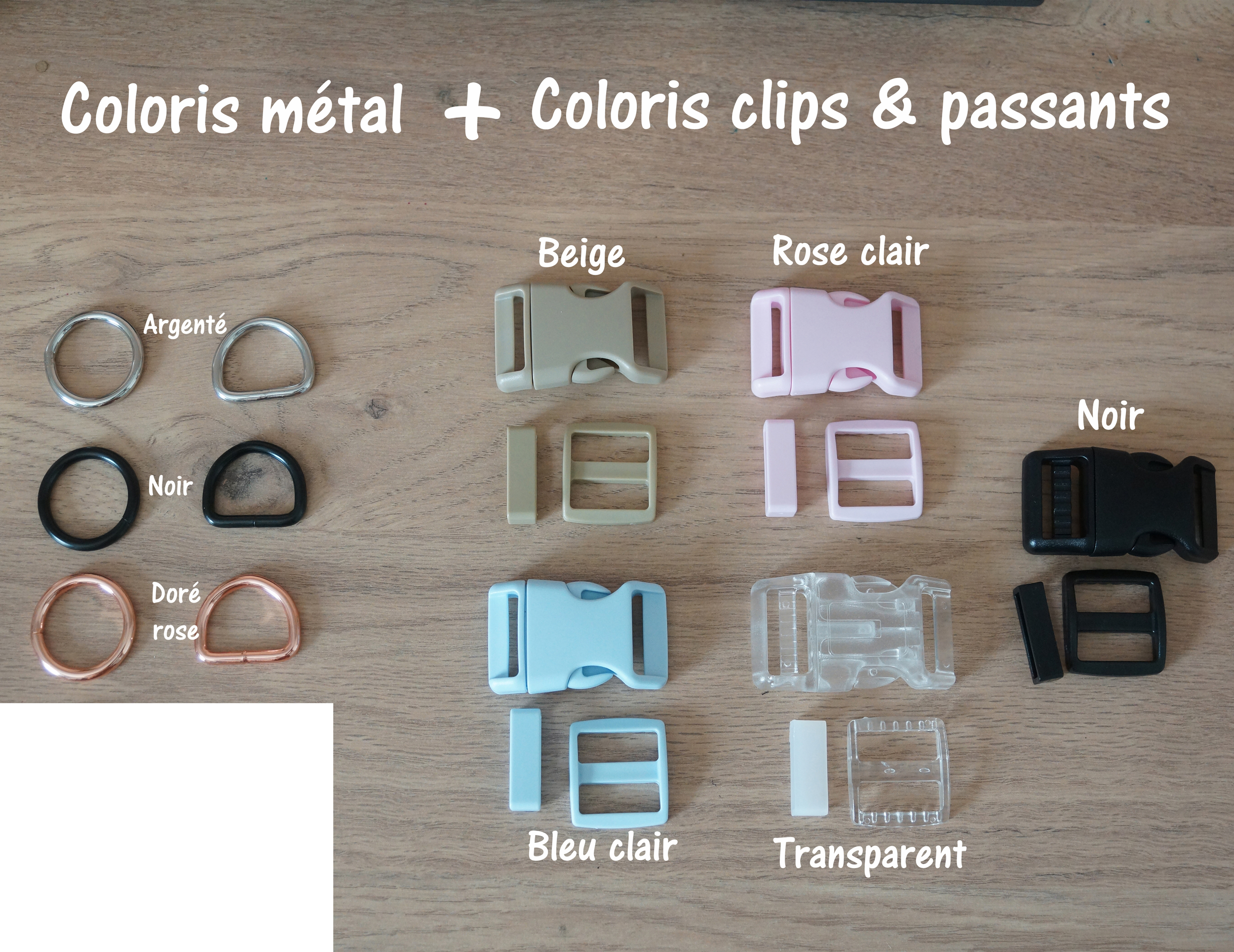 Coloris clips et passants sans laiton