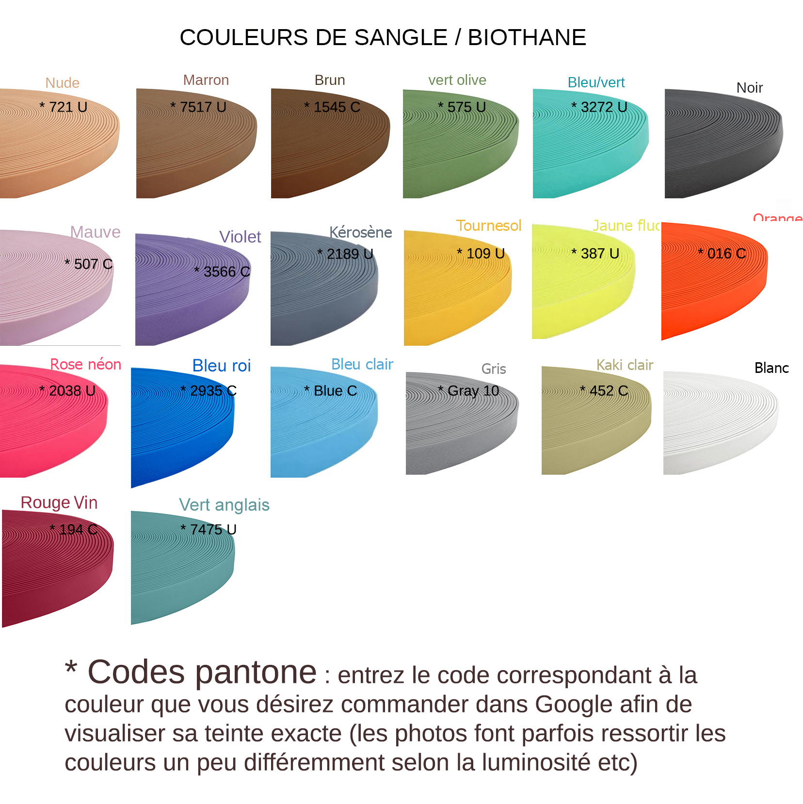 couleurs sangles tpu pantone
