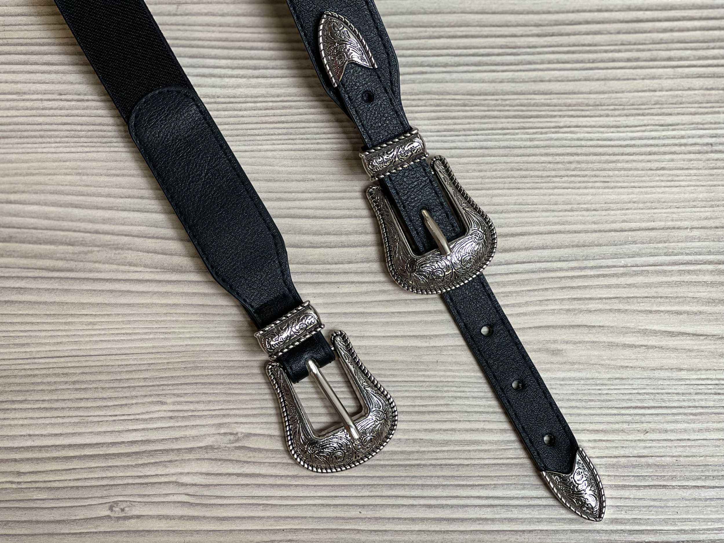 Ceinture Noir double boucles Argent