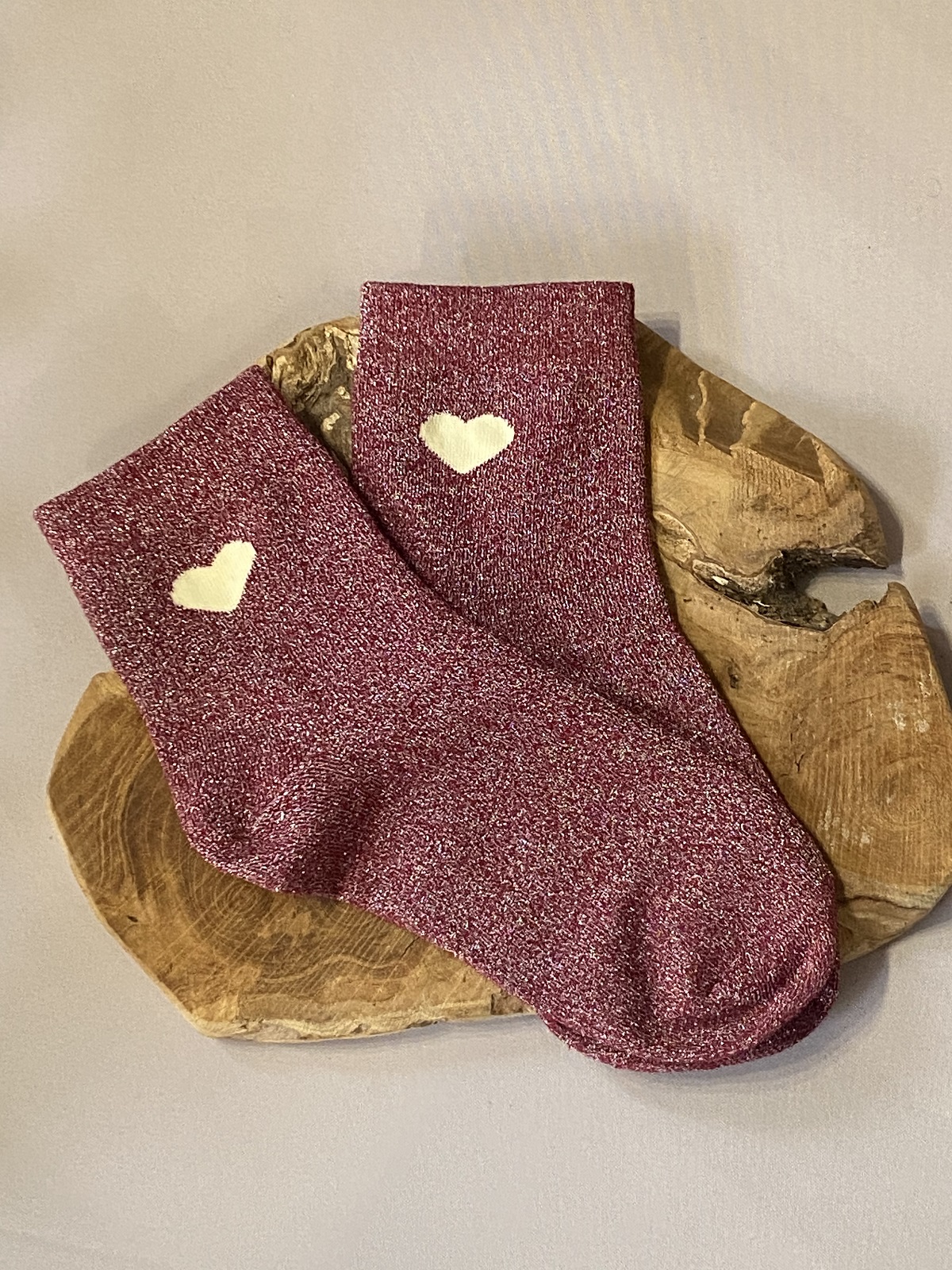 CHAUSSETTES FIL ARGENTE COEUR BORDEAUX 2