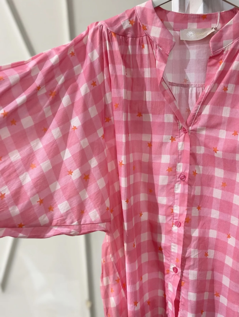 CHEMISE VICHY AVEC ETOILES ROSE APRIL VINTAGE 1