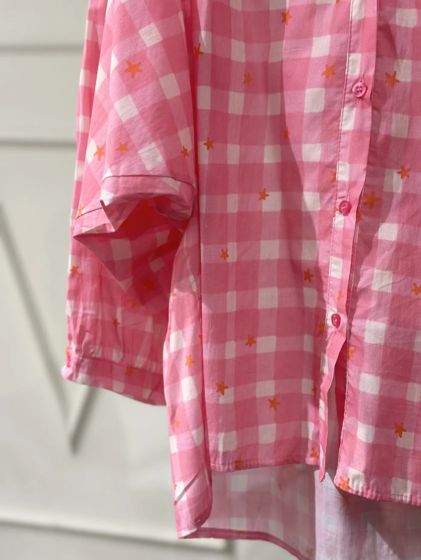 CHEMISE VICHY AVEC ETOILES ROSE APRIL VINTAGE 2