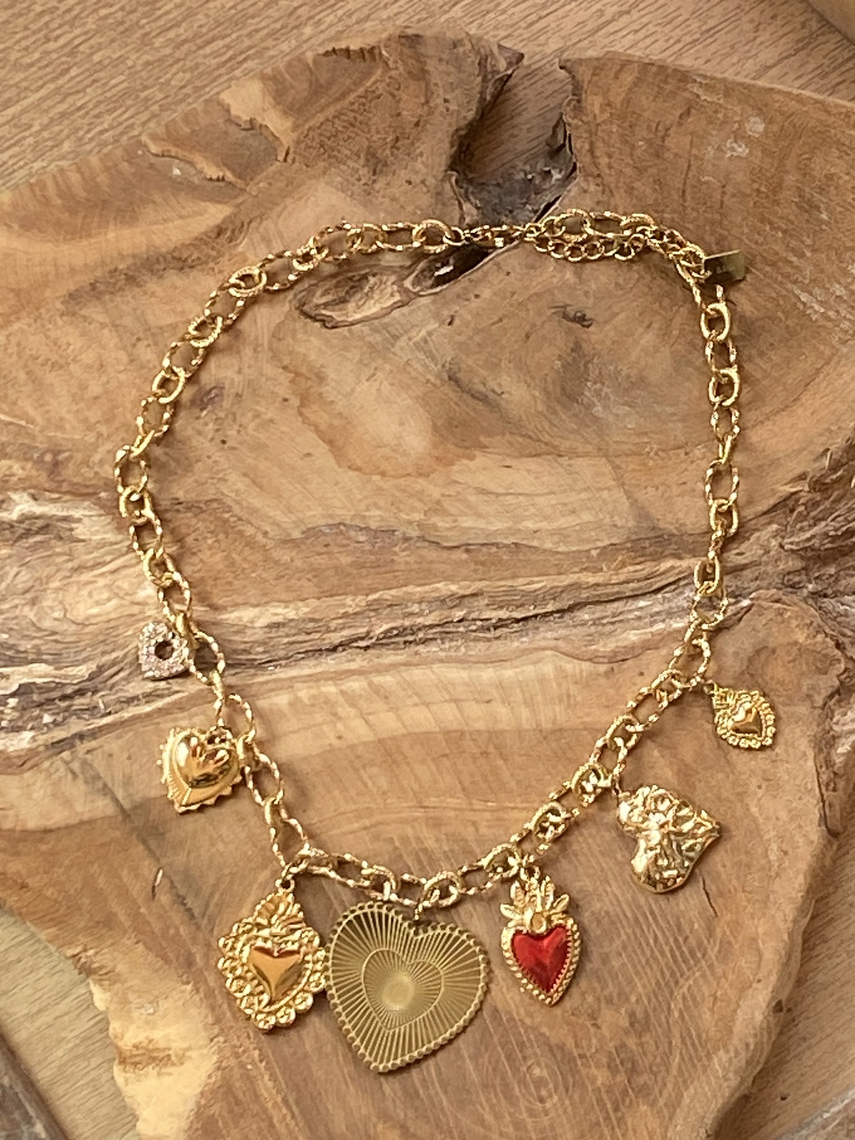COLLIER DORE MEDAILLES COEURS ACIER INOXYDABLE 2