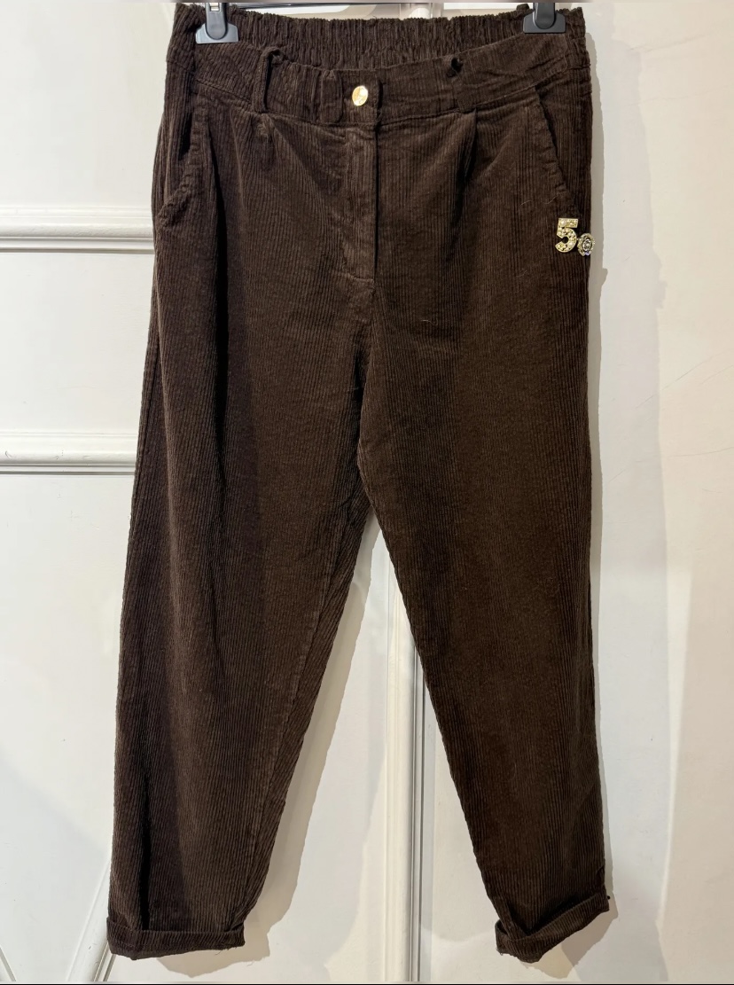 PANTALON BAREL BROCHE VELOURS CHOCOLAT APRIL VINTAGE 2