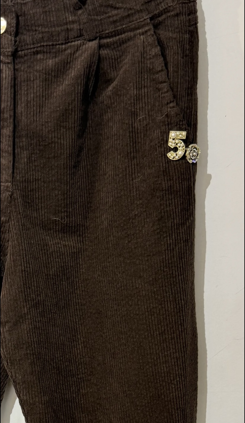 PANTALON BAREL BROCHE VELOURS CHOCOLAT APRIL VINTAGE 1