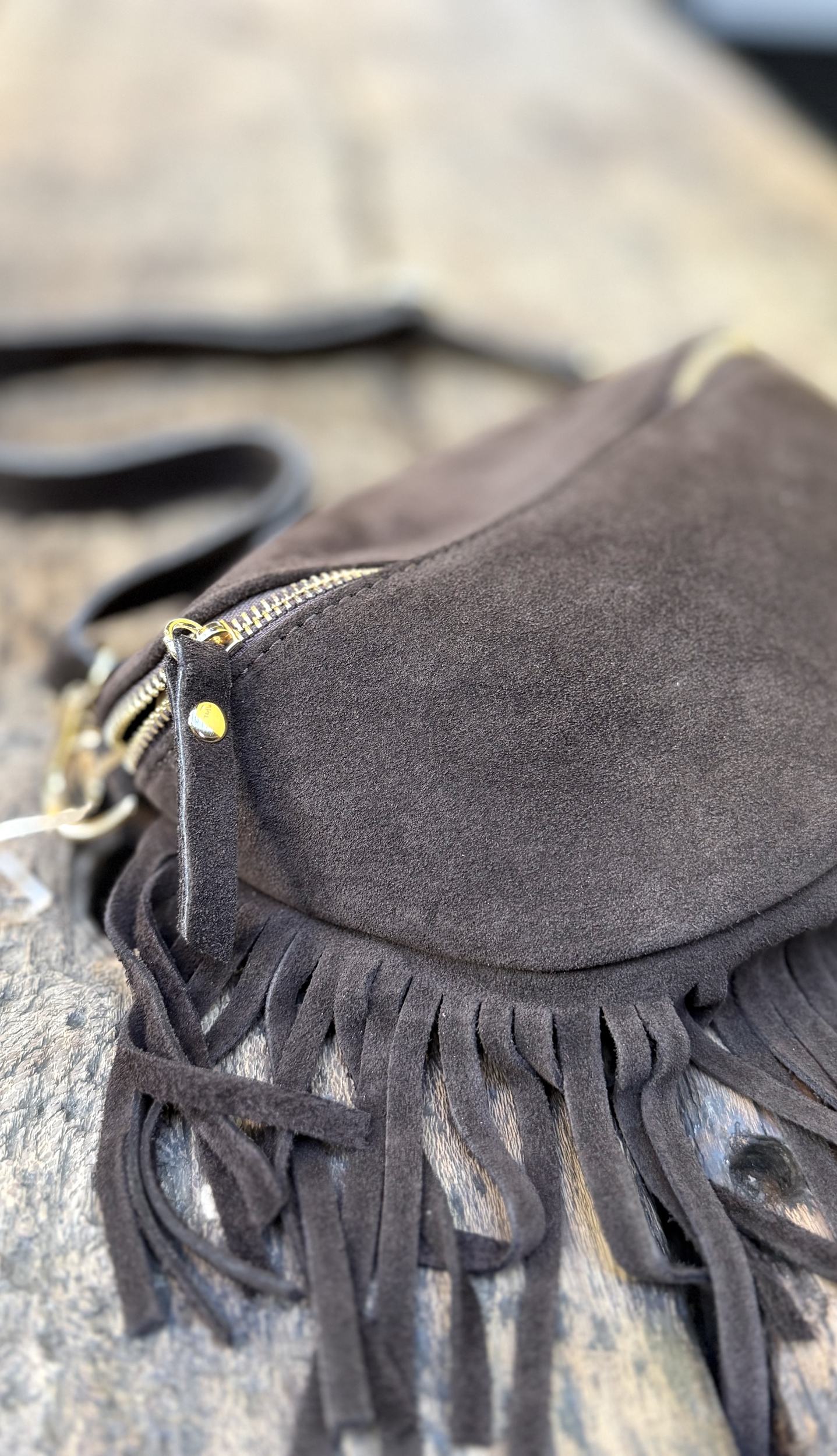 SAC BANANE FRANGES CUIR CHOCOLAT 3