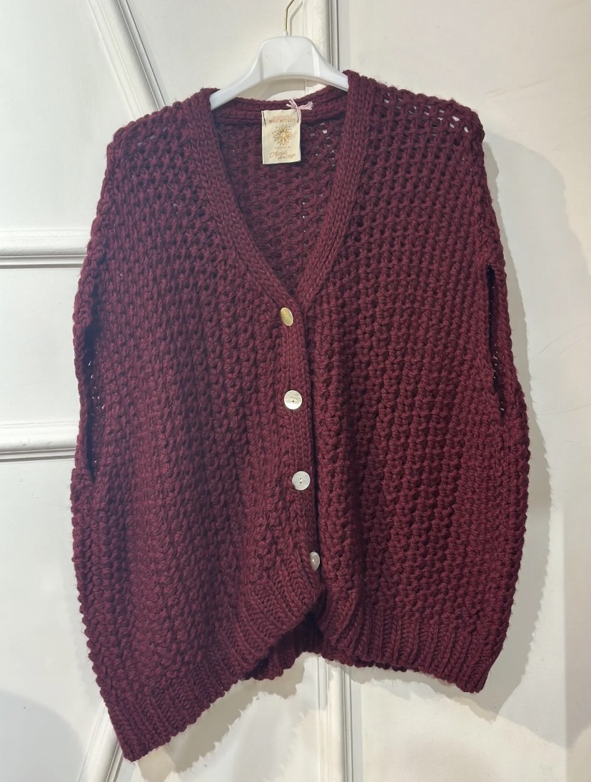 GILET CROCHET BOUTONS BORDEAUX APRIL VINTAGE