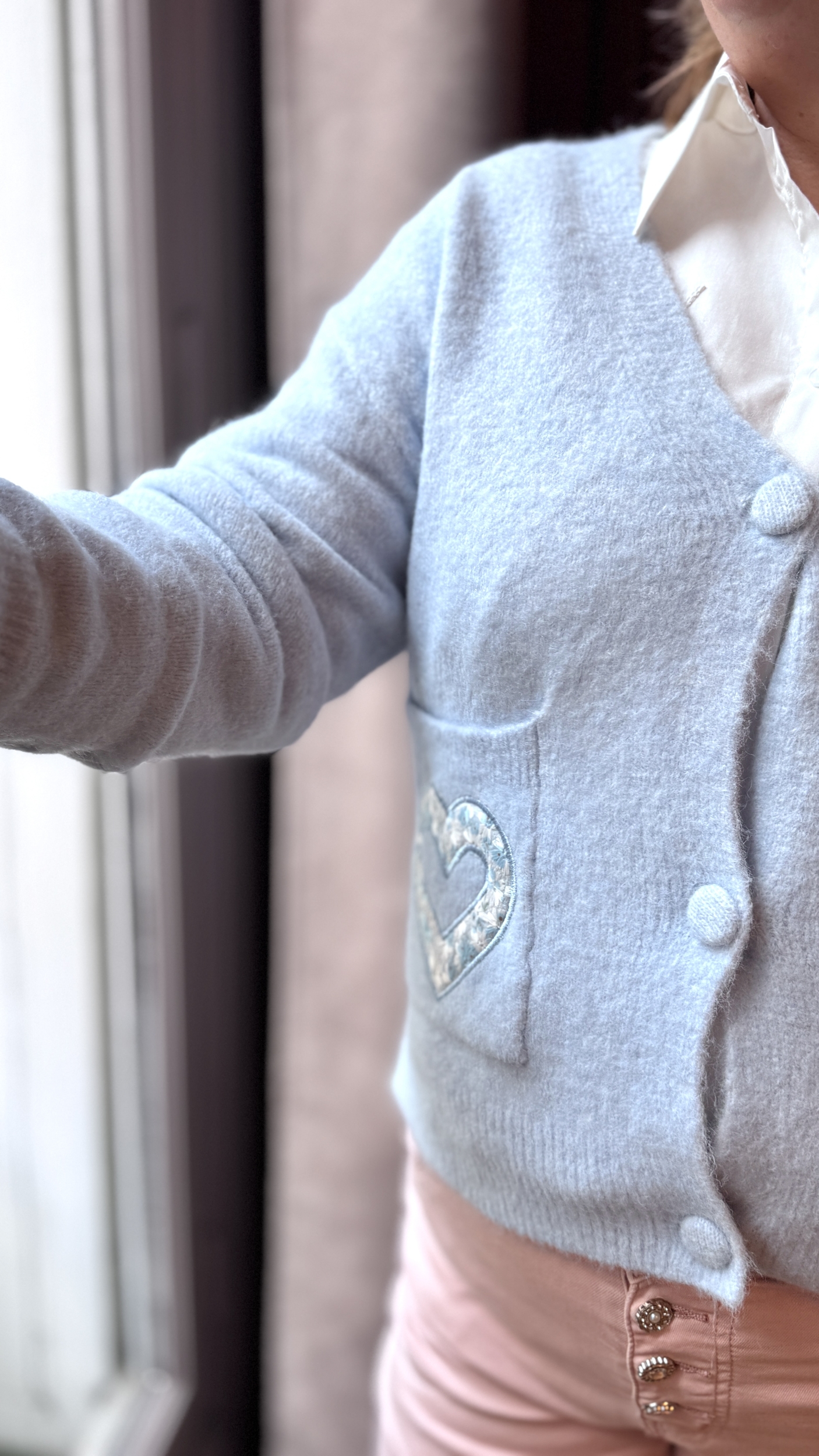 Gilet poches coeurs bleu