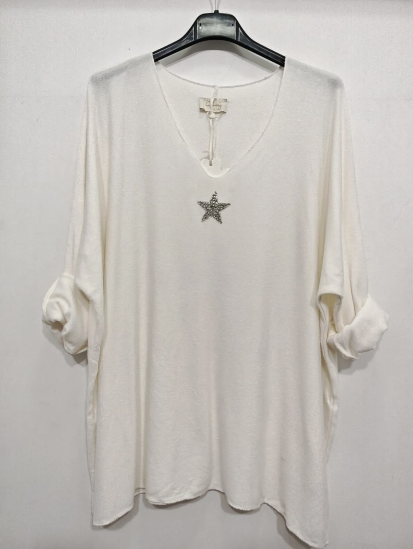 PULL OVERSIZE ETOILE BLANC