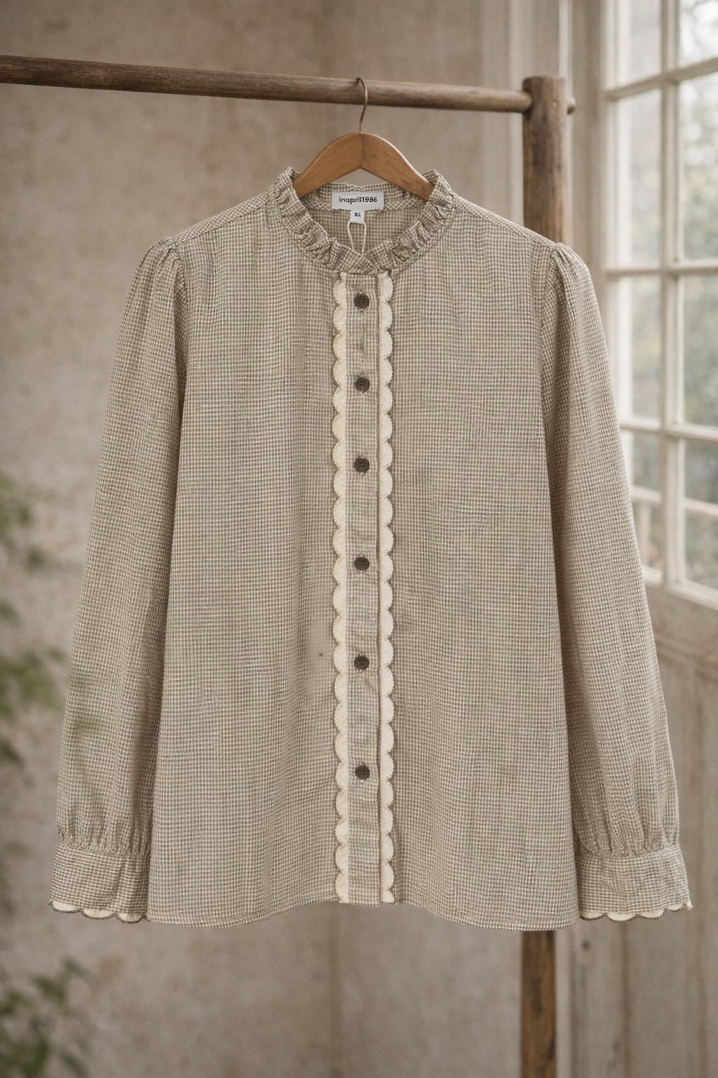 Chemise Elegance Vichy kaki et blanc In April 1986 2