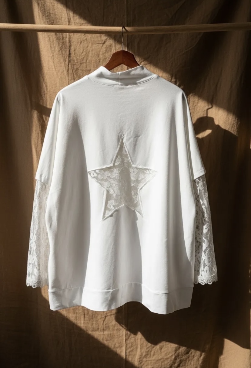 SWEAT T-SHIRT ETOILE DENTELLE BLANC APRIL VINTAGE 1